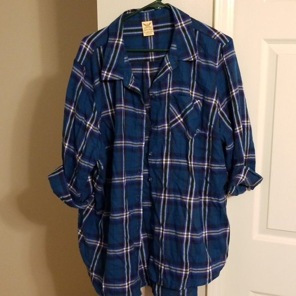 Faded Glory Tops - NWOT blue plaid Long sleeved shirt. Never worn